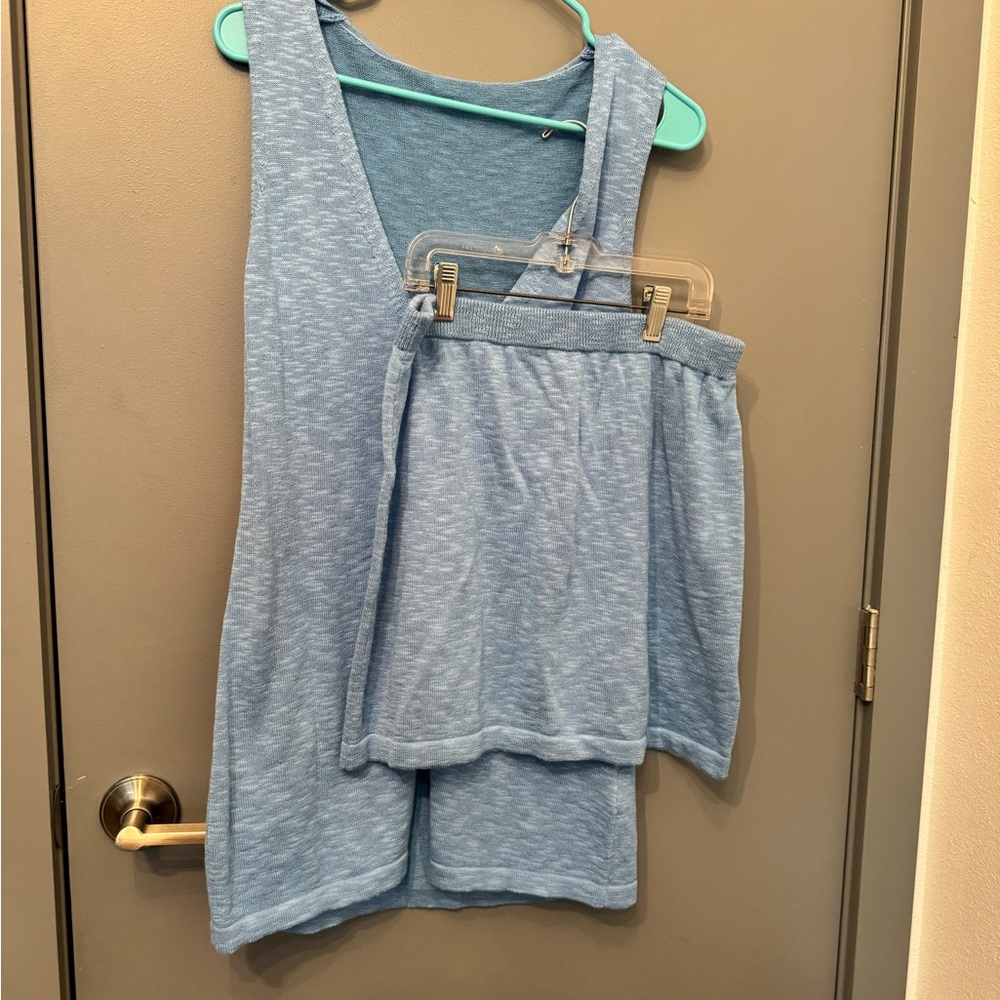Cozy Blue Sleeveless Dress Set